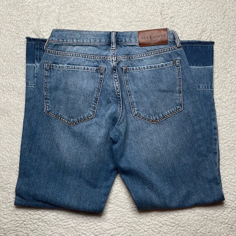 ALL SAINTS DENIM Boys Frayed Ty Jean in Mid Indigo size 25 Button Fly